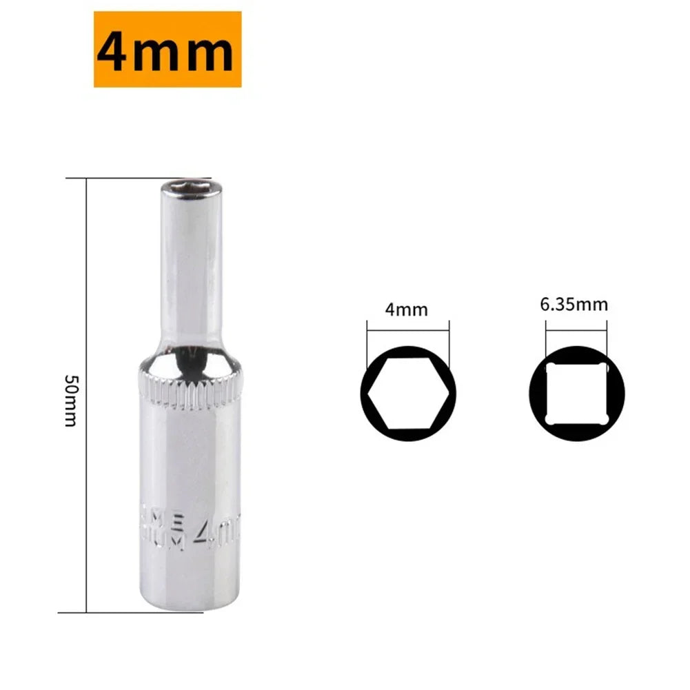 1/4 Hex Drive Deep Socket Adapter Set | Chrome Vanadium Steel Impact Socket Wrench