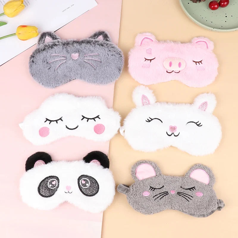 Plush Cute Grey Cat Sleep Mask | Light Blocking Eye Shade for Travel and Home