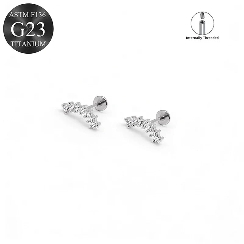 EVISPOL ASTM F136 G23 Titanium Tiny CZ Labret Lip Stud Earring for Women 16G Heart Cartilage Helix Tragus Conch Piercing Jewelry