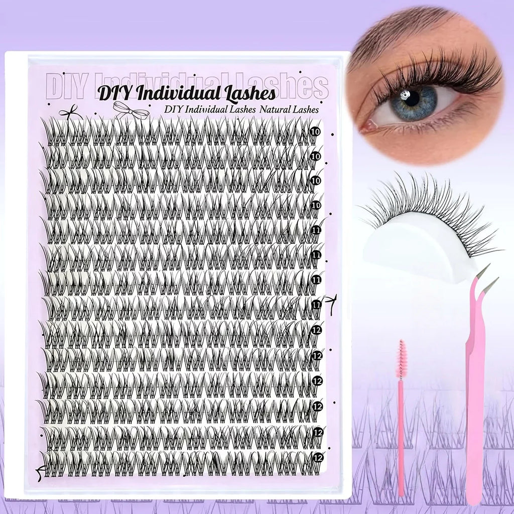 168 Lashes, C-Curl/D-Curl Mixed-Length Natural Volume, DIY Self-Application Eyelash Extensions Individual Lash Applications