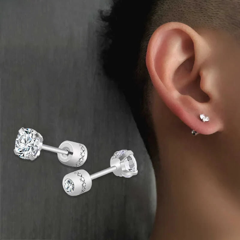 Medical Stainless Steel Crystal Stud Earrings | 2-Piece Tragus Cartilage Earrings for Men and Women