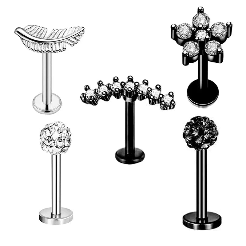 5pcs Tragus Stud Earring Set | Heart CZ Cartilage Piercing Jewelry