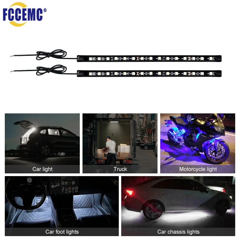 2pcs Car Ambient Lighting Strip | Waterproof 12V LED Decorative Neon Lamp for Auto Interior