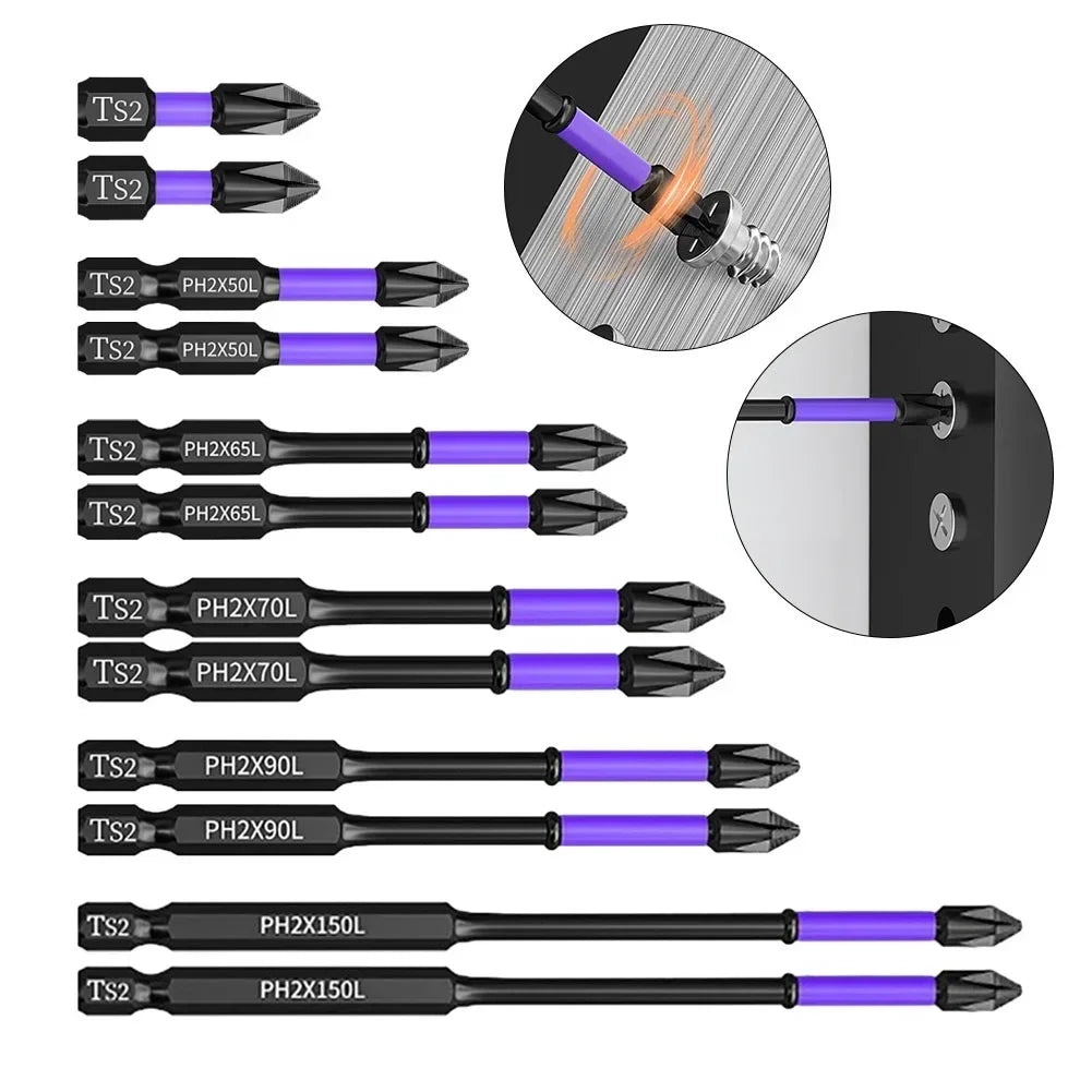 2Pcs Magnetic Batch Heads PH2 Cross Bits | Non-Slip for Screwdrivers and Hand Drills