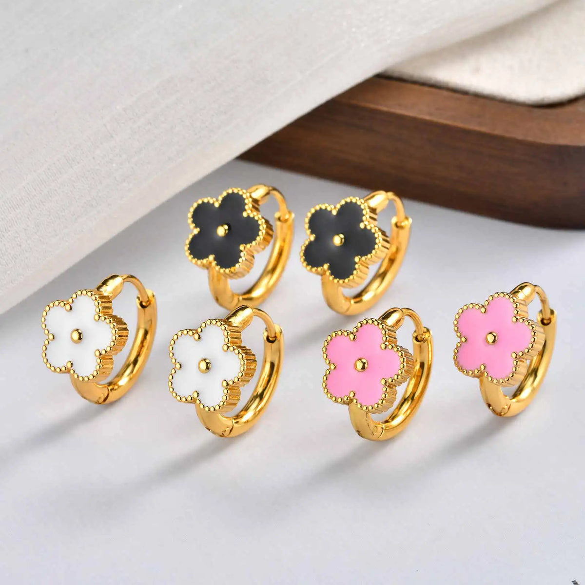 Dainty Lucky Leaf Hoop Earrings for Women Teens | Stainless Steel Flower Hoop Earrings Non Tarnish