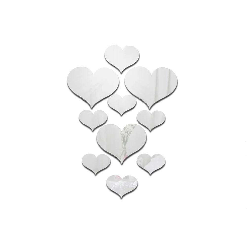 10Pcs Acrylic Love Heart Wall Stickers | Mirror 3D Decals for Home Decor