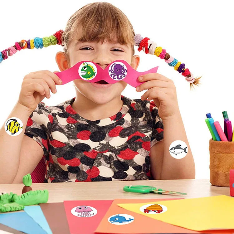 500 Cute Sea Animal Stickers for Kids Reward Labels | Encouragement Sticker Roll