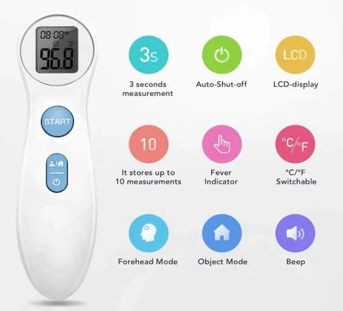 Infrared Thermometer Non-Contact Digital Thermometer, Fast 1-Second Reading, Memory Recall, Touch-Free Hygienic Design, Baby Adult Infant Use