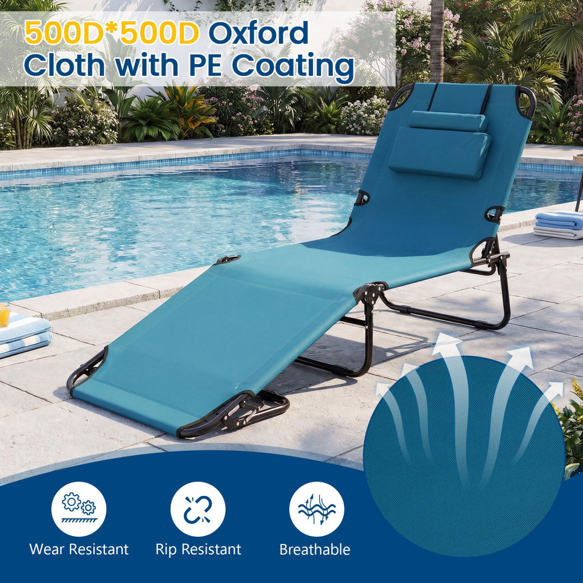 Set of 2 Folding Face Down Tanning Chair with Face Hole 3 Removable Pillows