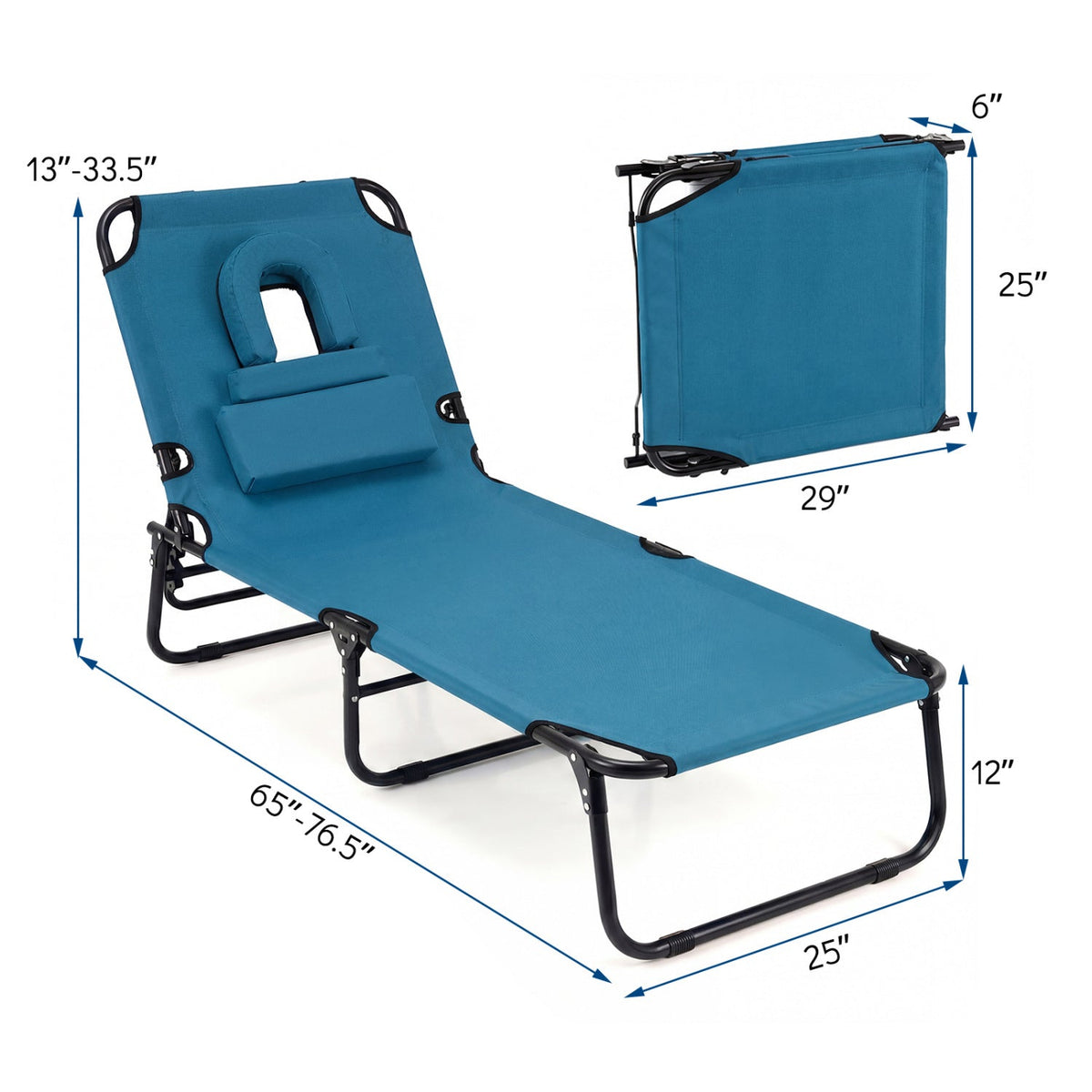 Set of 2 Folding Face Down Tanning Chair with Face Hole 3 Removable Pillows