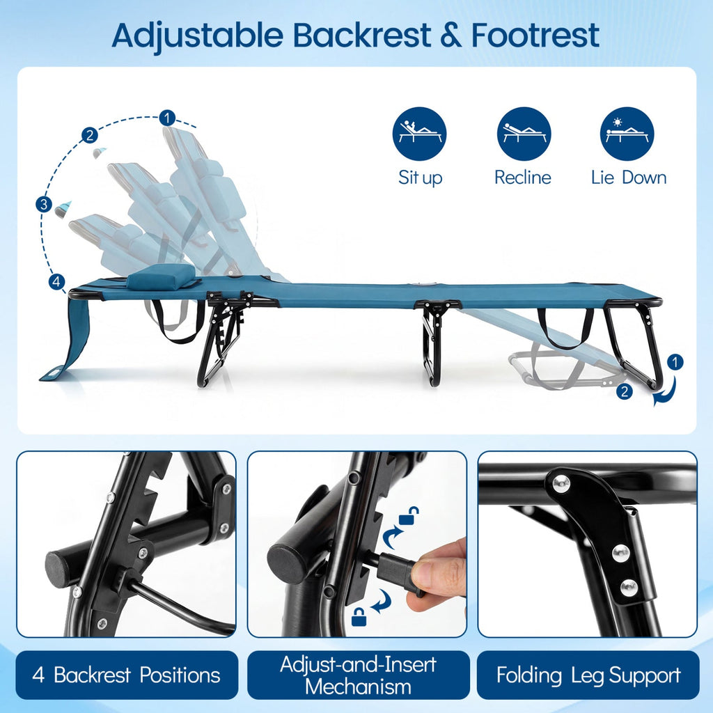 Set of 2 Folding Face Down Tanning Chair with Face Hole 3 Removable Pillows