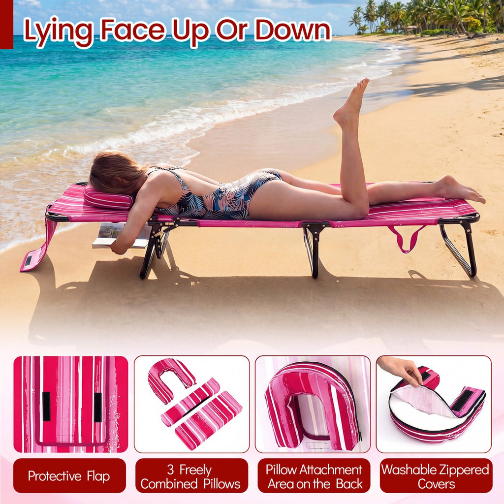 Set of 2 Folding Face Down Tanning Chair with Face Hole 3 Removable Pillows