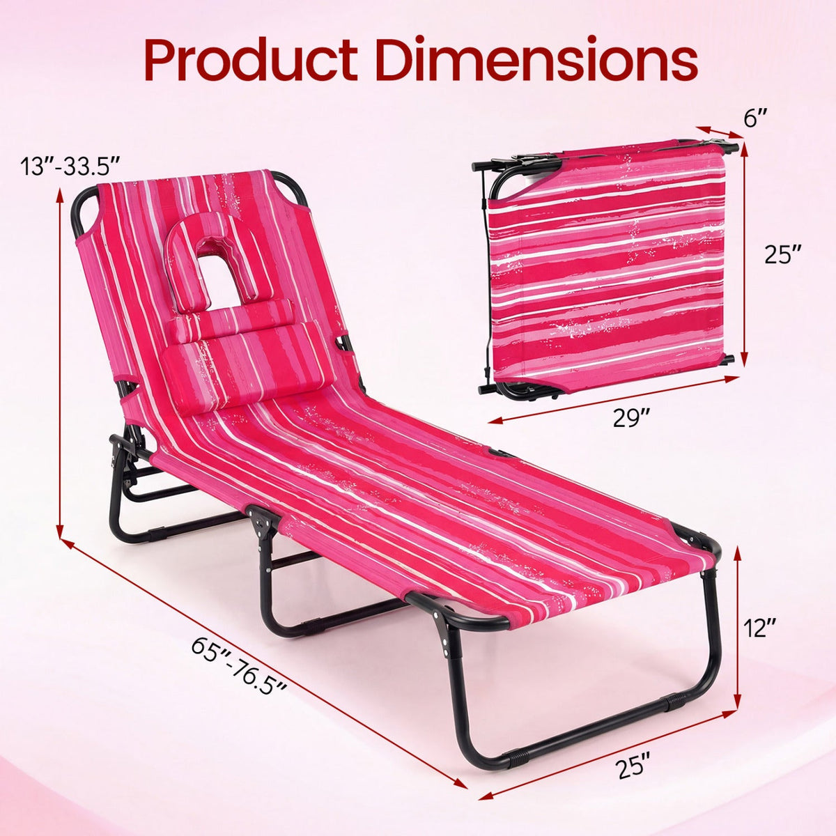 Set of 2 Folding Face Down Tanning Chair with Face Hole 3 Removable Pillows