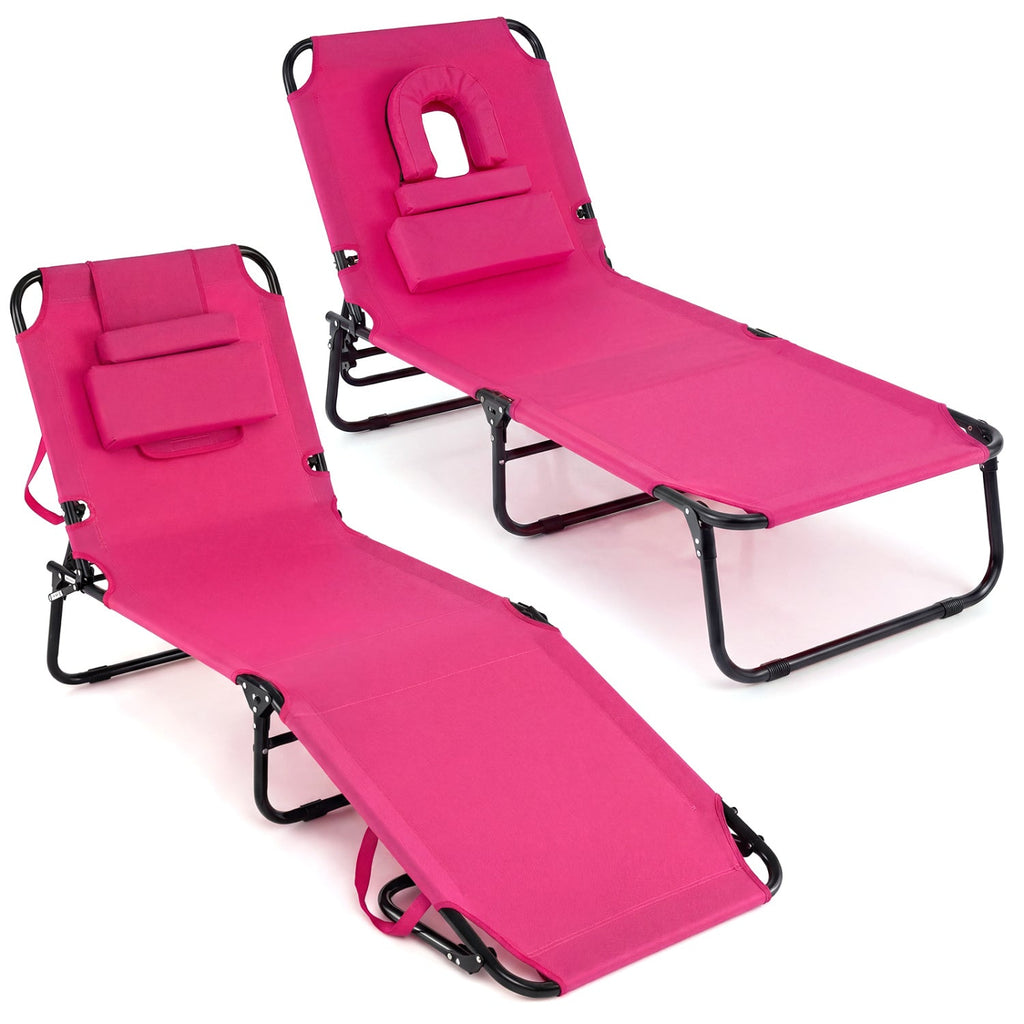 Set of 2 Folding Face Down Tanning Chair with Face Hole 3 Removable Pillows