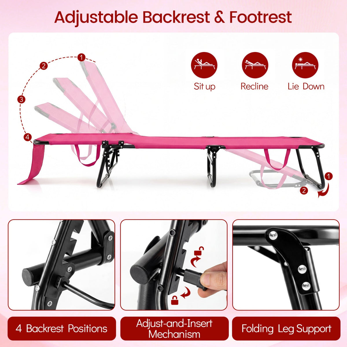 Set of 2 Folding Face Down Tanning Chair with Face Hole 3 Removable Pillows