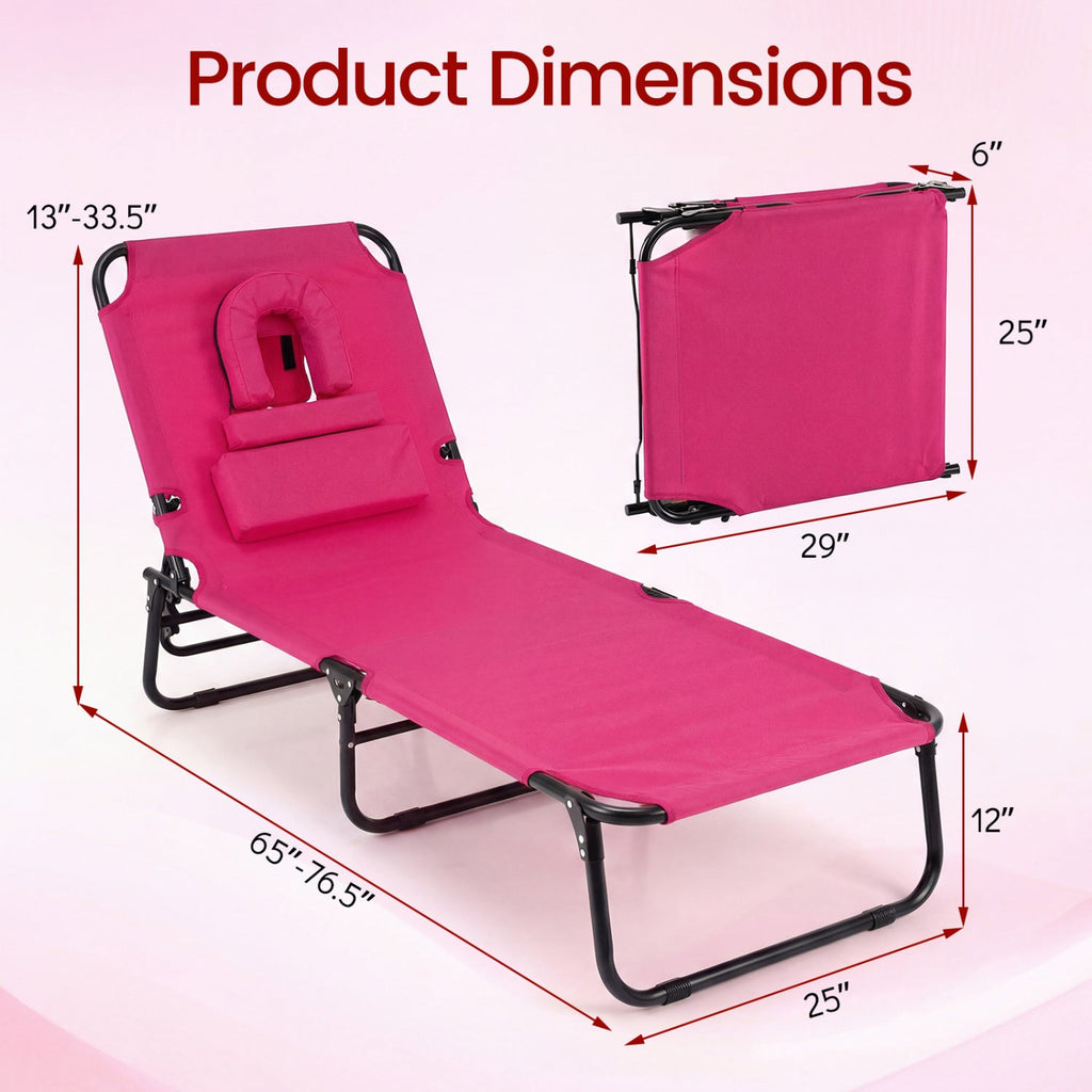 Set of 2 Folding Face Down Tanning Chair with Face Hole 3 Removable Pillows