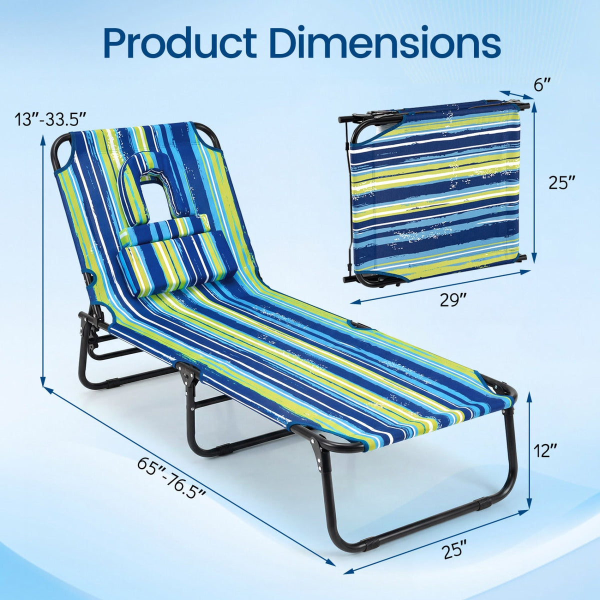 Set of 2 Folding Face Down Tanning Chair with Face Hole 3 Removable Pillows