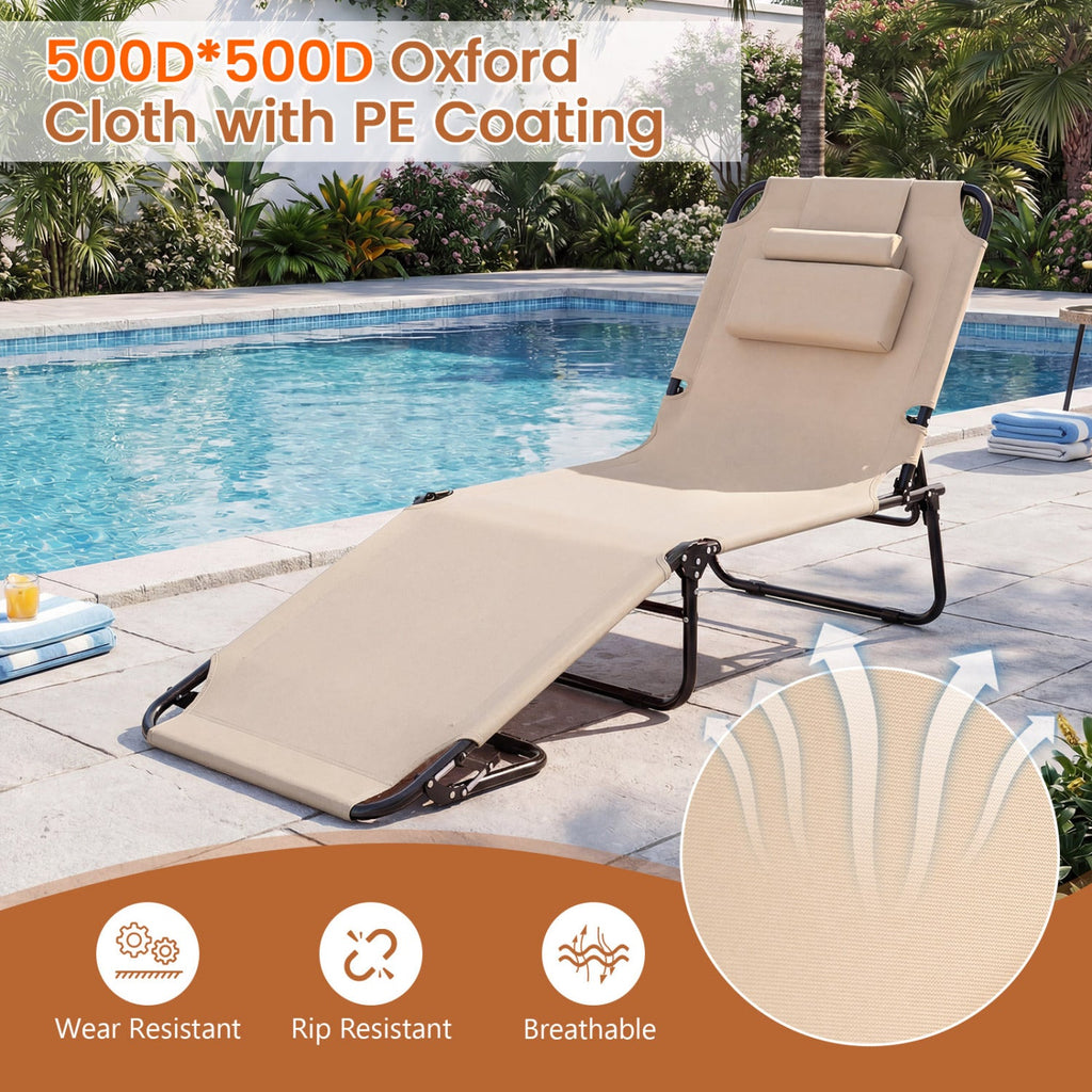 Set of 2 Folding Face Down Tanning Chair with Face Hole 3 Removable Pillows