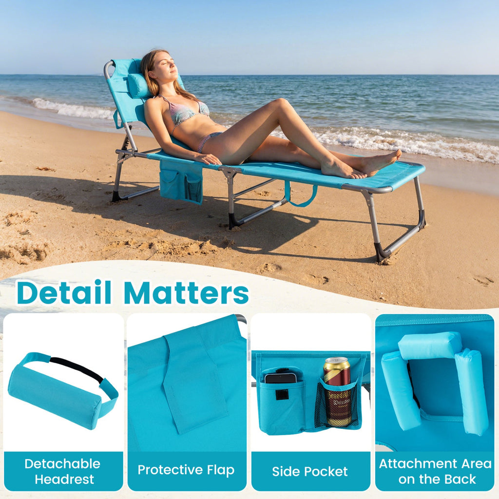 Set of 2 Tanning Chair Portable Chaise Lounge Chair with 4-Position Adjustable Backrest