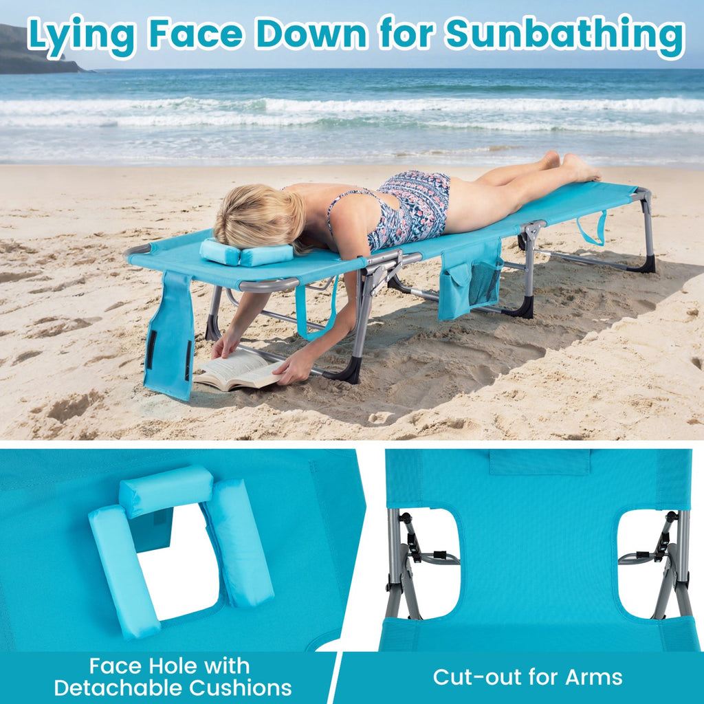Set of 2 Tanning Chair Portable Chaise Lounge Chair with 4-Position Adjustable Backrest