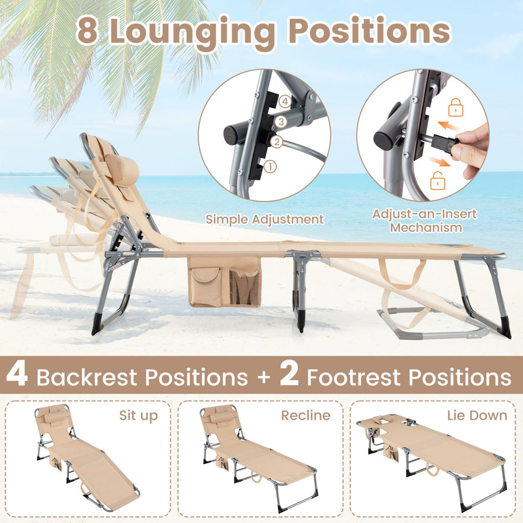 Adjustable Tanning Chaise Lounge Set of 2 with Face Hole