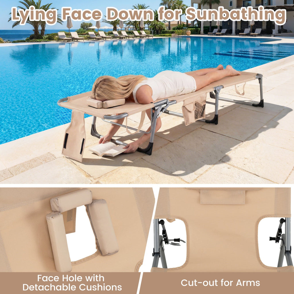Adjustable Tanning Chaise Lounge Set of 2 with Face Hole