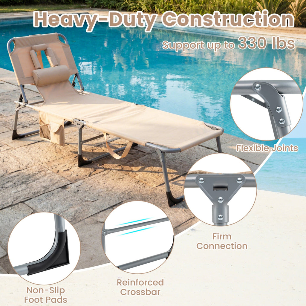 Adjustable Tanning Chaise Lounge Set of 2 with Face Hole