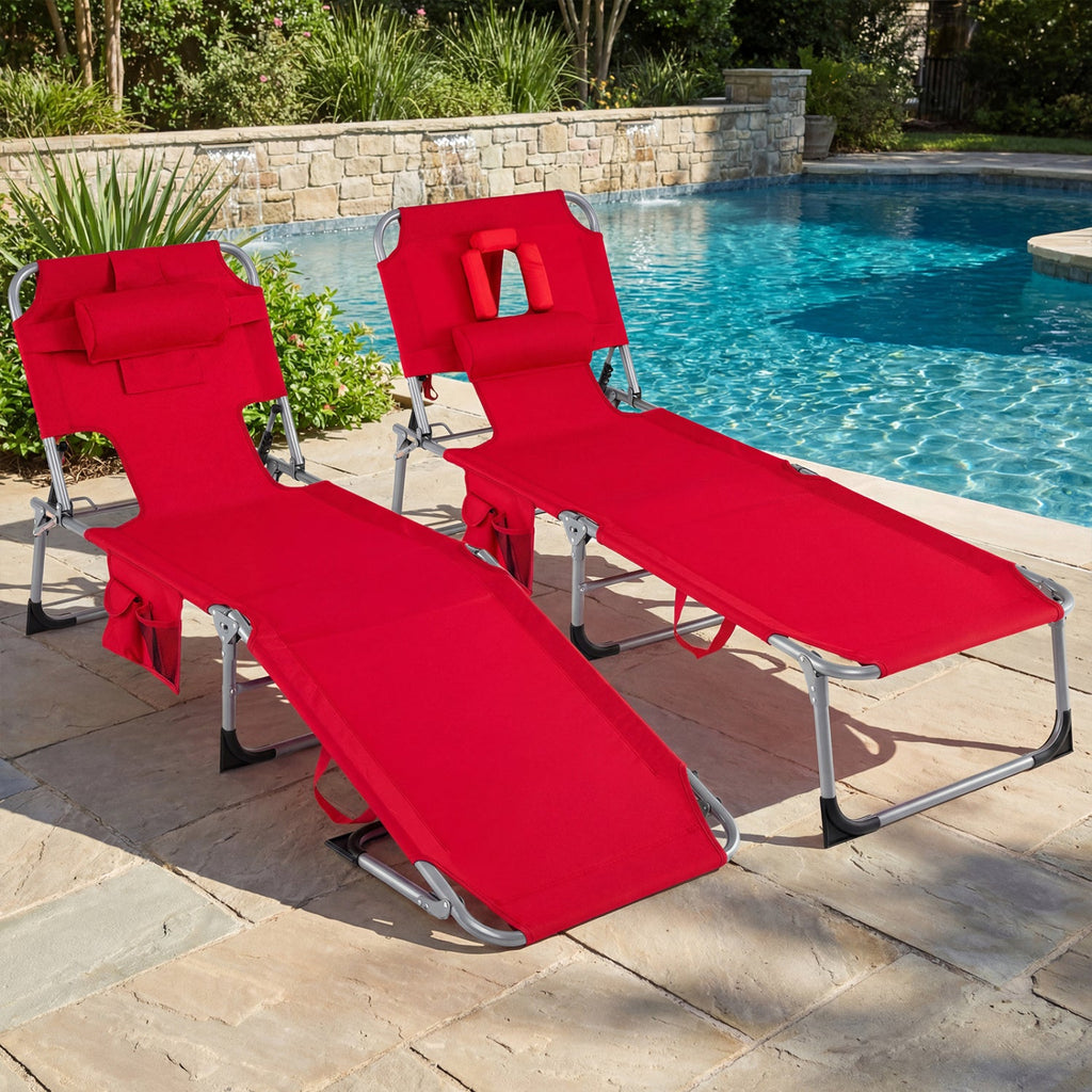 Adjustable Tanning Chaise Lounge Set of 2 with Face Hole