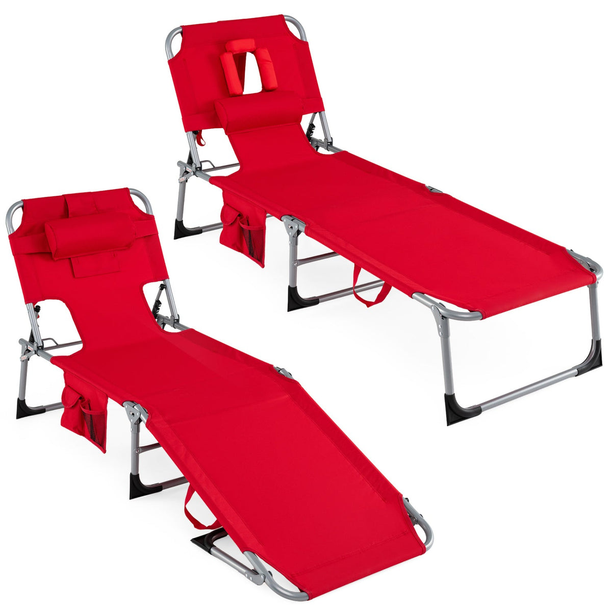Adjustable Tanning Chaise Lounge Set of 2 with Face Hole