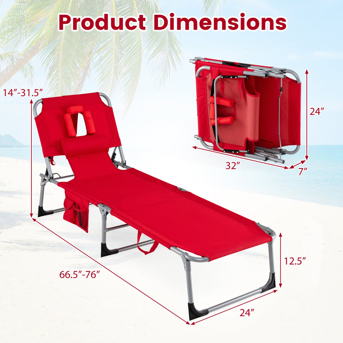 Adjustable Tanning Chaise Lounge Set of 2 with Face Hole