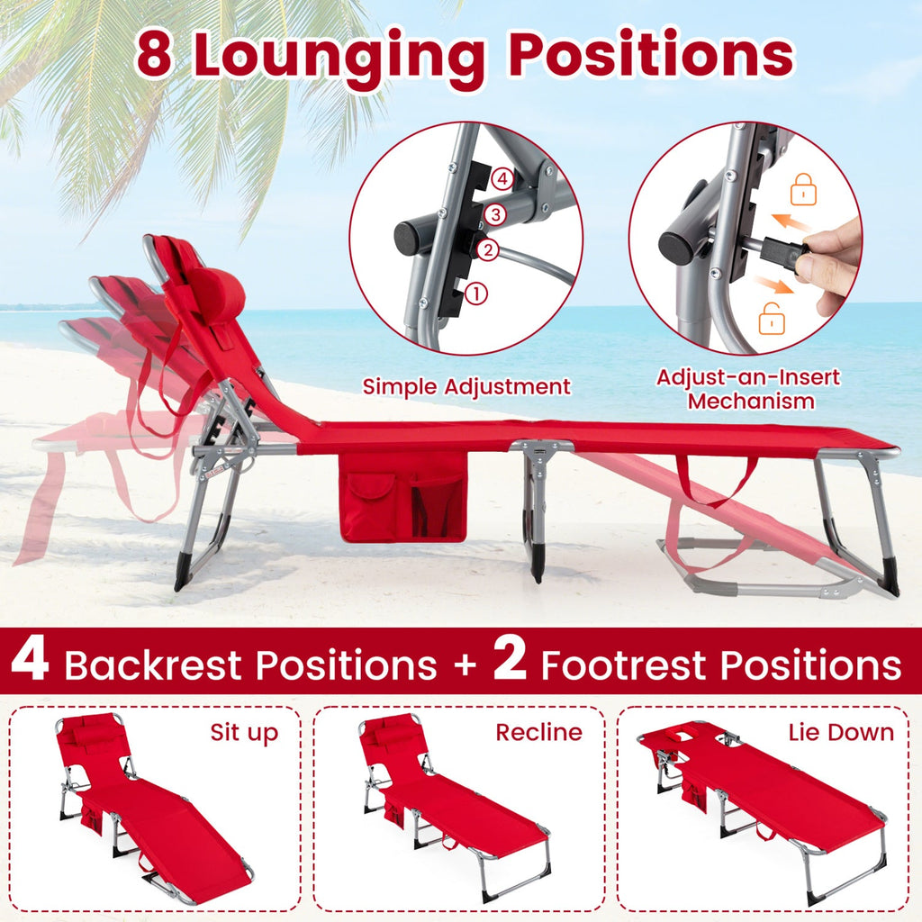 Adjustable Tanning Chaise Lounge Set of 2 with Face Hole