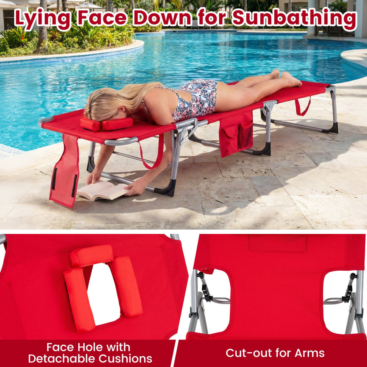 Adjustable Tanning Chaise Lounge Set of 2 with Face Hole