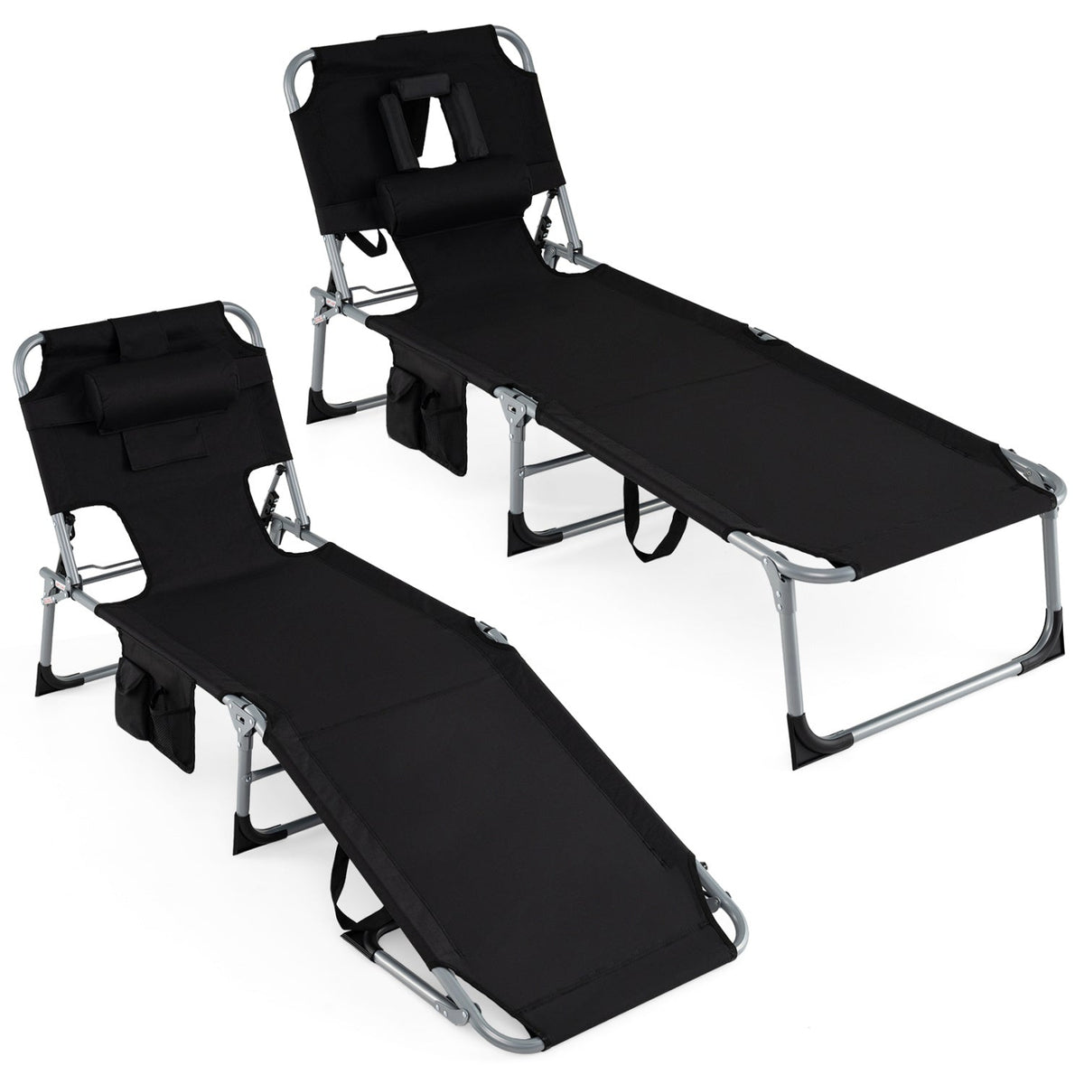 Adjustable Tanning Chaise Lounge Set of 2 with Face Hole