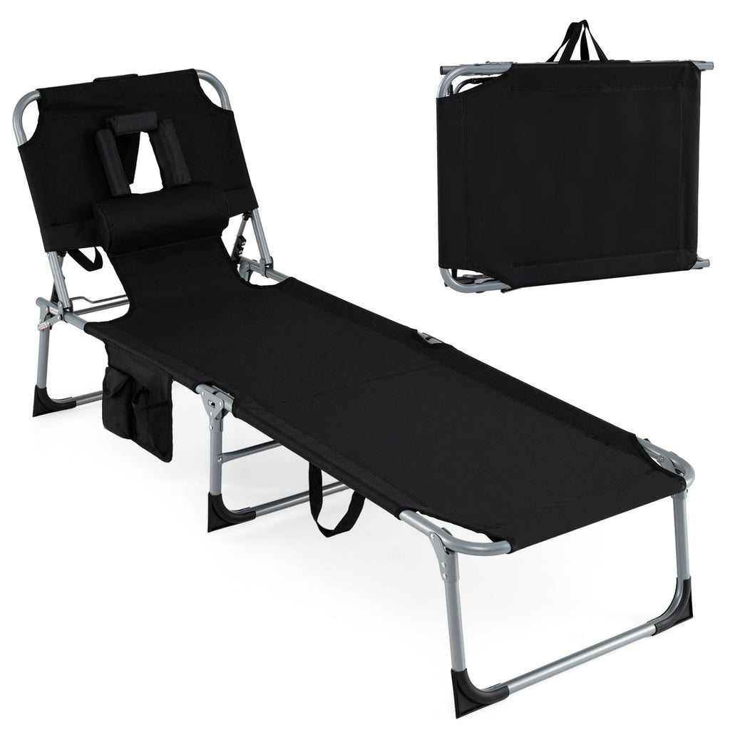Adjustable Tanning Chaise Lounge Set of 2 with Face Hole