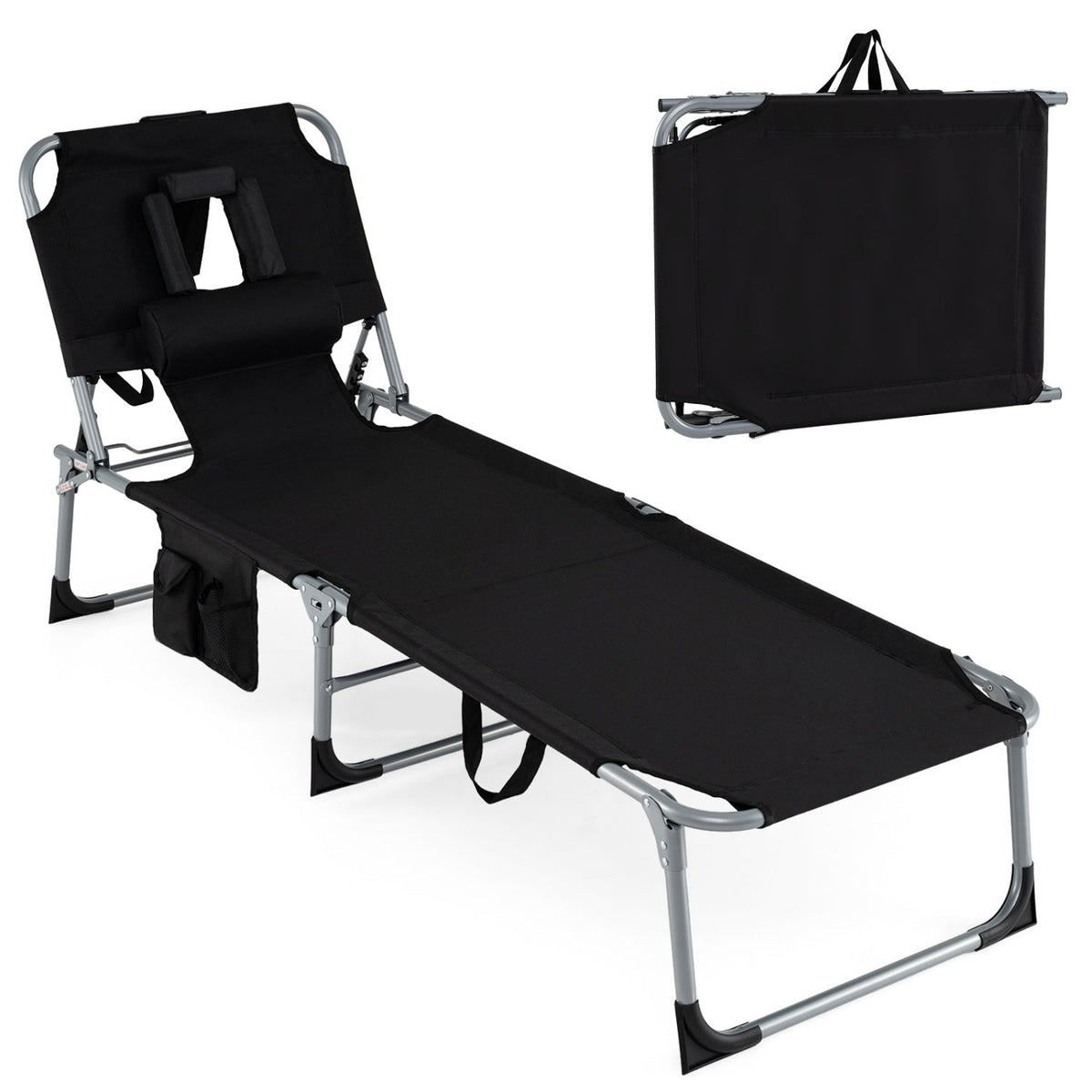 Adjustable Tanning Chaise Lounge Set of 2 with Face Hole
