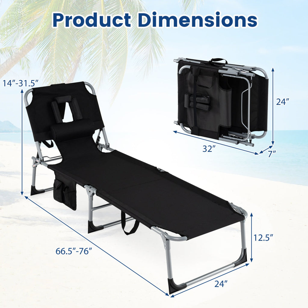 Adjustable Tanning Chaise Lounge Set of 2 with Face Hole