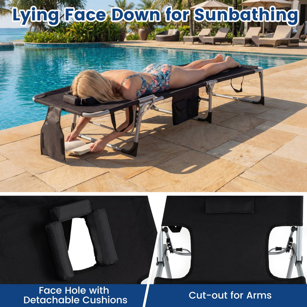 Adjustable Tanning Chaise Lounge Set of 2 with Face Hole
