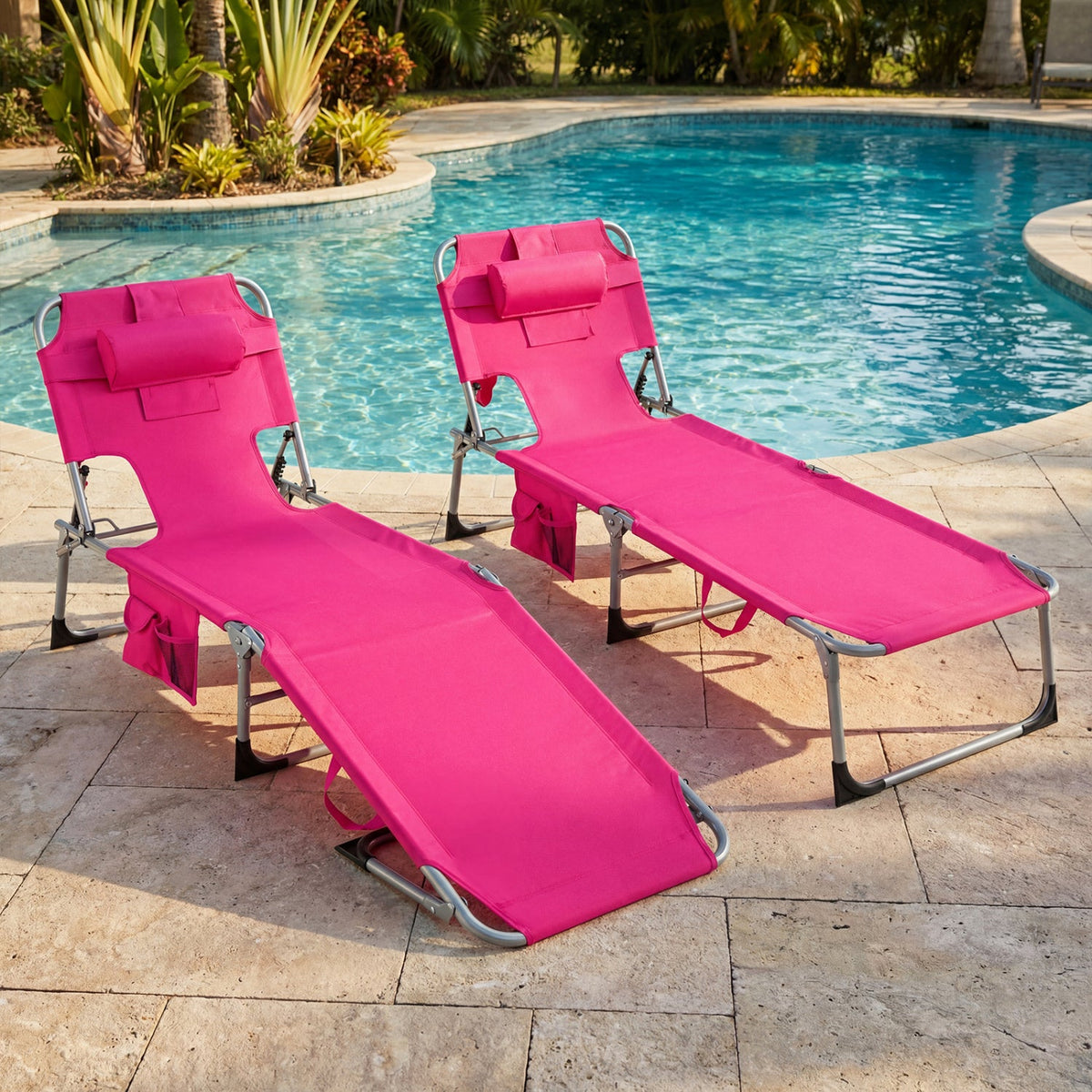 Adjustable Tanning Chaise Lounge Set of 2 with Face Hole