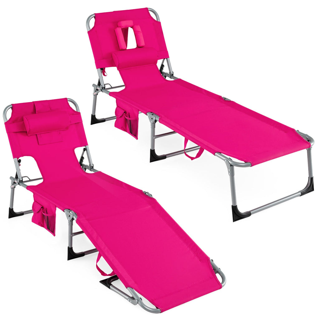Adjustable Tanning Chaise Lounge Set of 2 with Face Hole