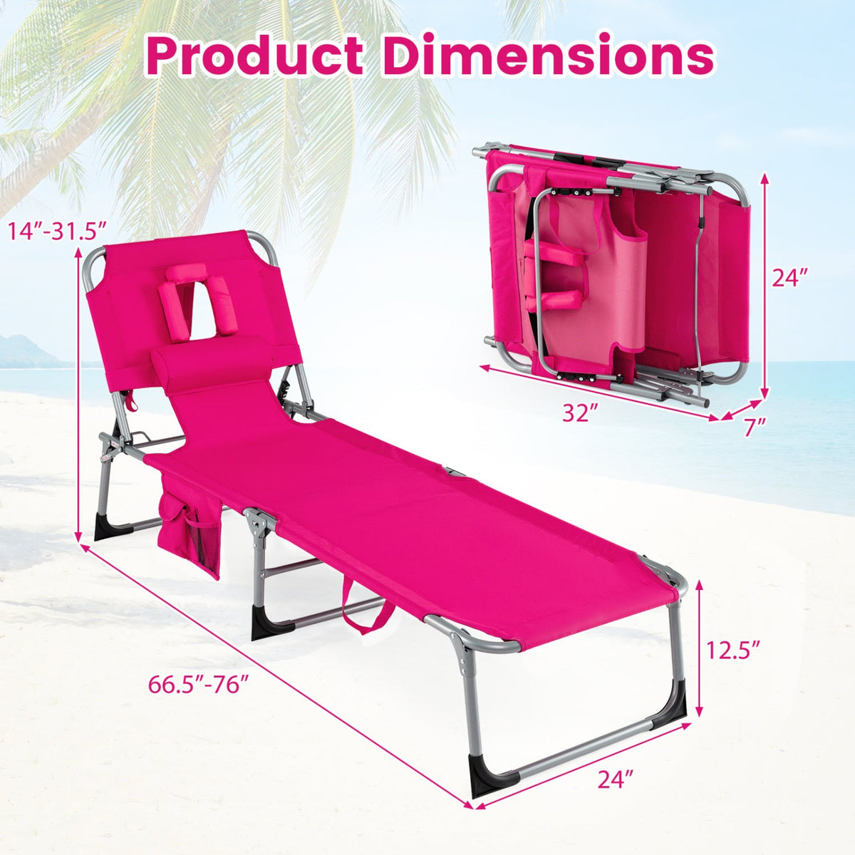 Adjustable Tanning Chaise Lounge Set of 2 with Face Hole