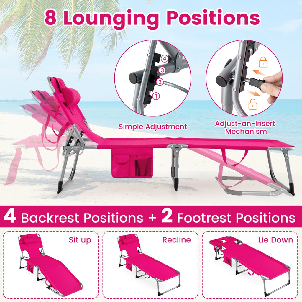 Adjustable Tanning Chaise Lounge Set of 2 with Face Hole