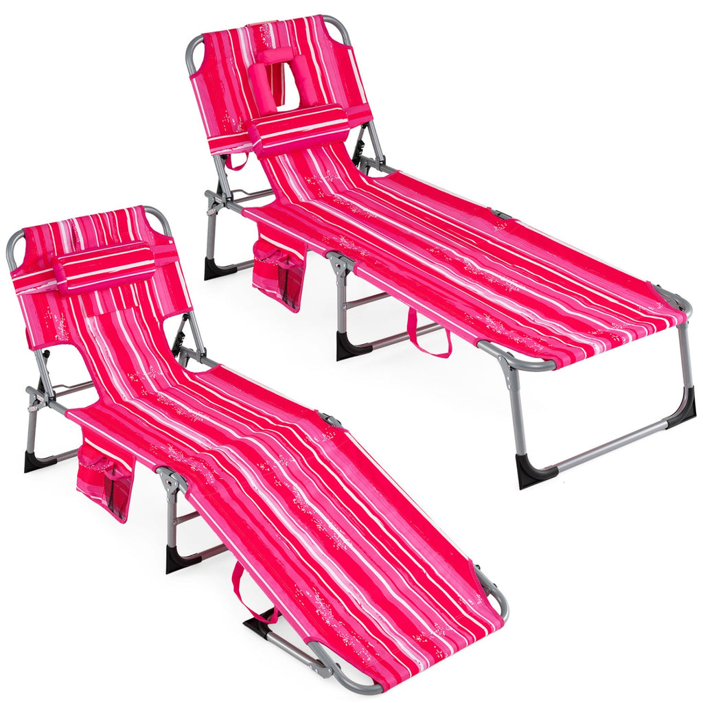 Adjustable Tanning Chaise Lounge Set of 2 with Face Hole