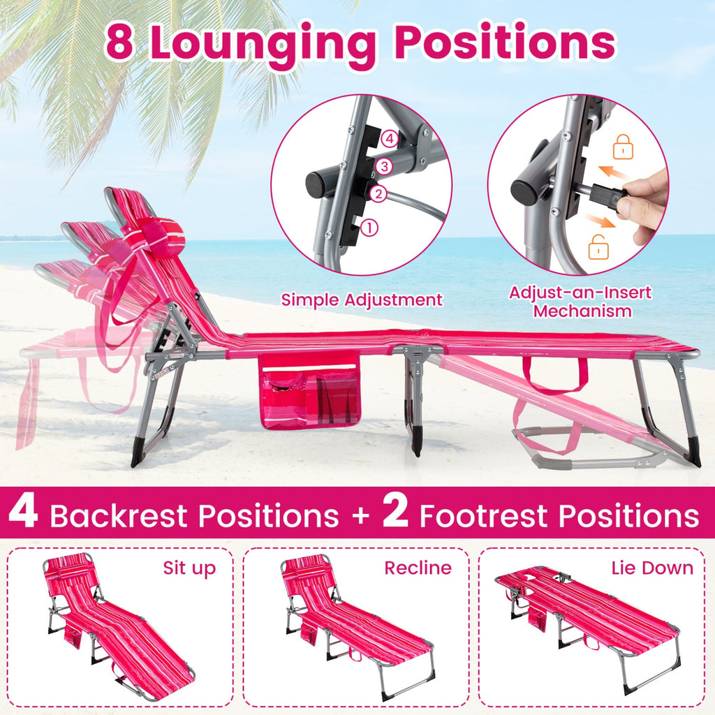 Adjustable Tanning Chaise Lounge Set of 2 with Face Hole