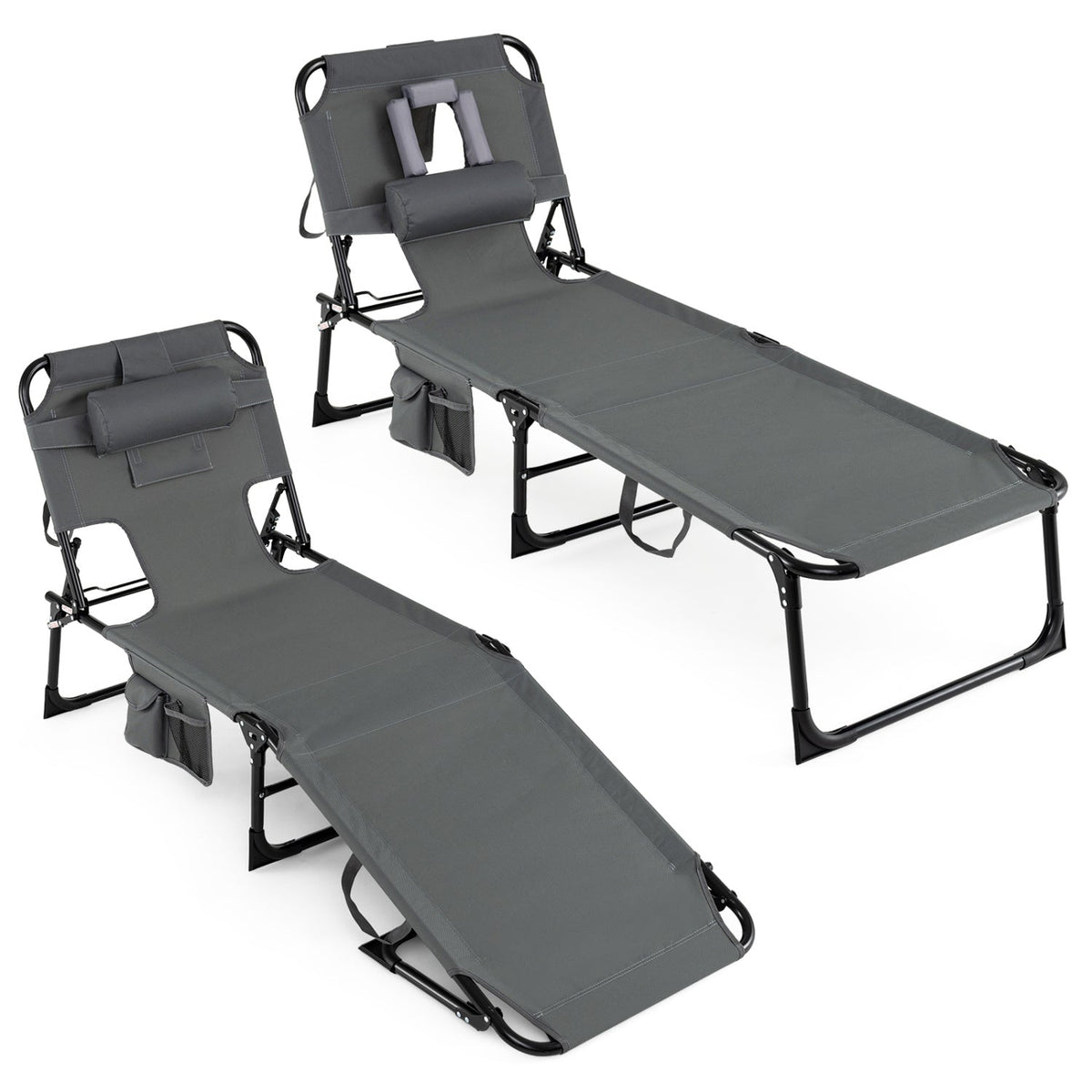 Adjustable Tanning Chaise Lounge Set of 2 with Face Hole