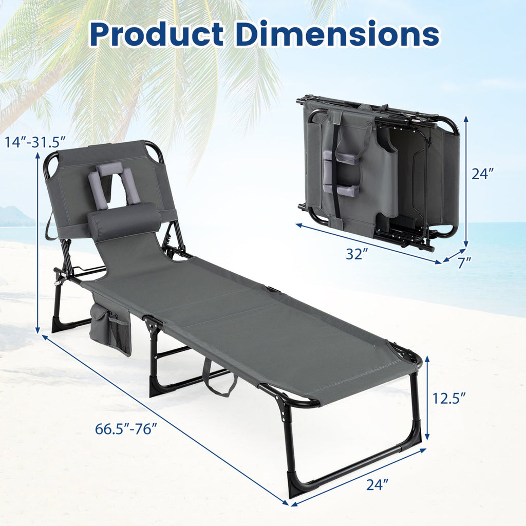 Adjustable Tanning Chaise Lounge Set of 2 with Face Hole