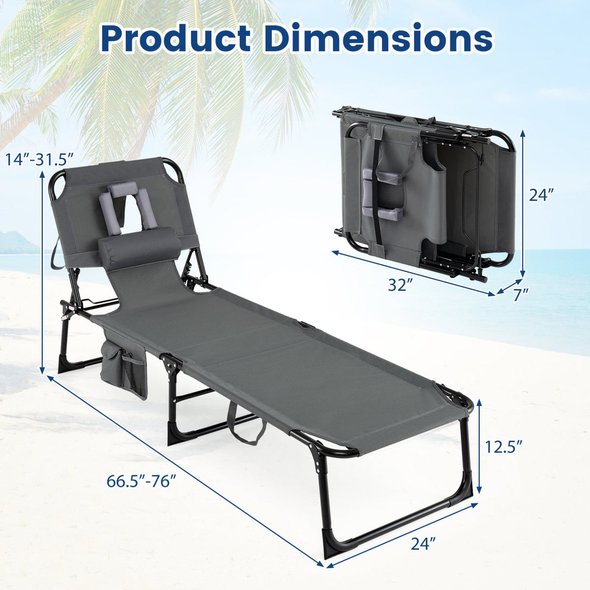 Adjustable Tanning Chaise Lounge Set of 2 with Face Hole