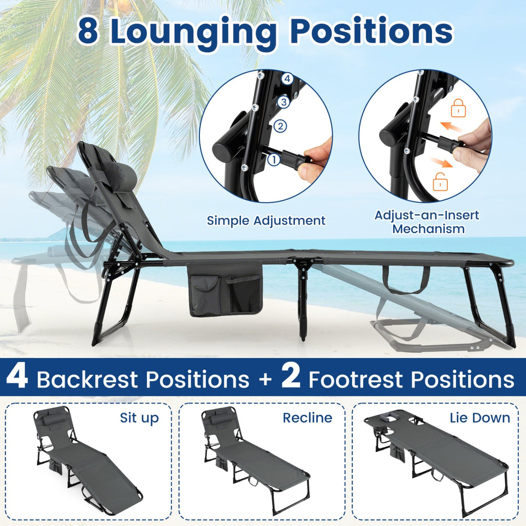 Adjustable Tanning Chaise Lounge Set of 2 with Face Hole