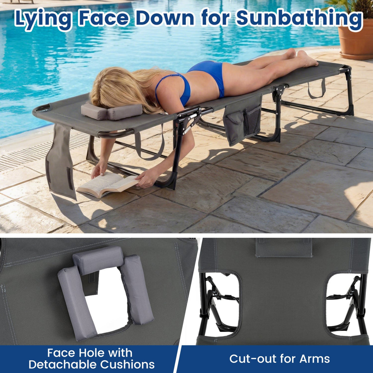 Adjustable Tanning Chaise Lounge Set of 2 with Face Hole