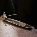 Fishing Old Man Incense Burner | Decorative Metal Boat Incense Holder