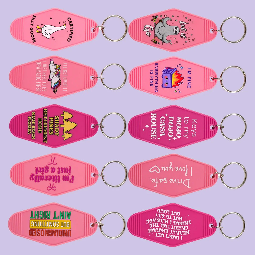 Plastic Key Chain for Keys | Pink Rhombic Key Tag Gift